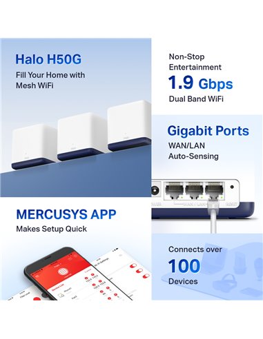 Домашняя Mesh Wi-Fi система MERCUSYS Halo H50G (3-pack), Белый