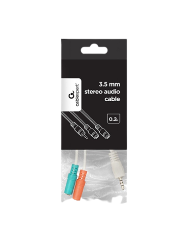 Audio Adaptor Cablexpert CCA-417W, 3.5mm 4-pin (M) - 2x 3.5mm 3-pin (F), 0,2m, Alb