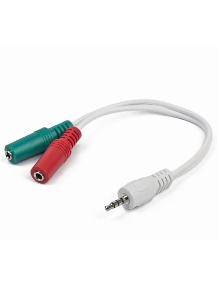 Audio Adaptor Cablexpert CCA-417W, 3.5mm 4-pin (M) - 2x 3.5mm 3-pin (F), 0,2m, Alb