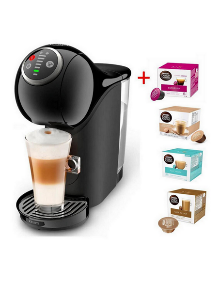 Cafetiera cu capsule Krups Genio S Plus + Capsule Nescafe Dolce Gusto, 1500W, Negru