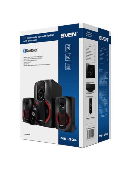Компьютерные колонки 2.1 SVEN MS-304, Чёрный/Красный 