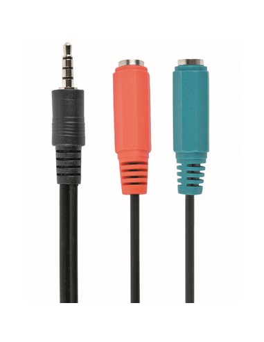 Аудио адаптер Cablexpert CCA-417, 3.5mm 4-pin (M) - 2x 3.5mm 3-pin (F), 0,2м, Чёрный