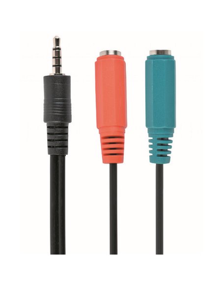 Аудио адаптер Cablexpert CCA-417, 3.5mm 4-pin (M) - 2x 3.5mm 3-pin (F), 0,2м, Чёрный