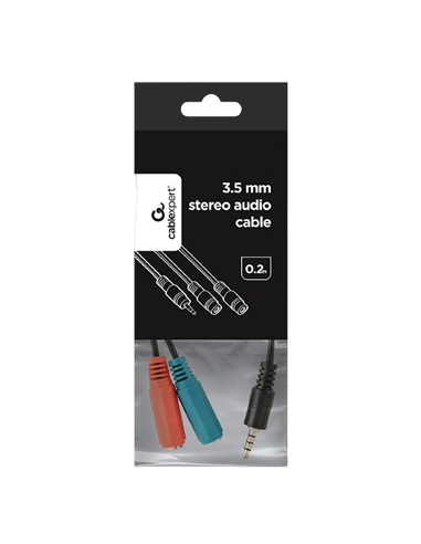 Аудио адаптер Cablexpert CCA-417, 3.5mm 4-pin (M) - 2x 3.5mm 3-pin (F), 0,2м, Чёрный