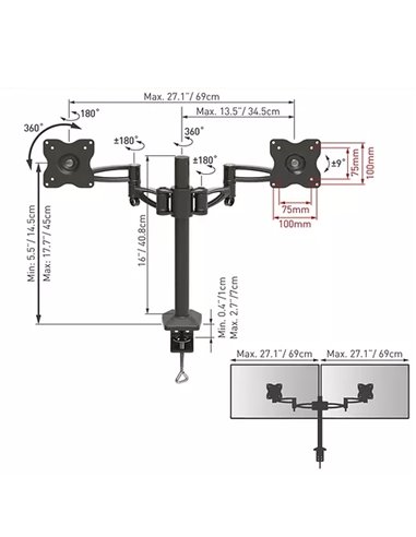 Suport birou pentru monitoare BARKAN E642, Negru