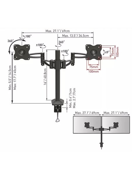 Suport birou pentru monitoare BARKAN E642, Negru