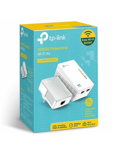 Wi-Fi + Powerline adapter TP-LINK TL-WPA4220 KIT, AV600, 600 Mbps, Alb