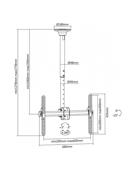 Suport pentru tavan Reflecta Pallas 70-6040T, Negru