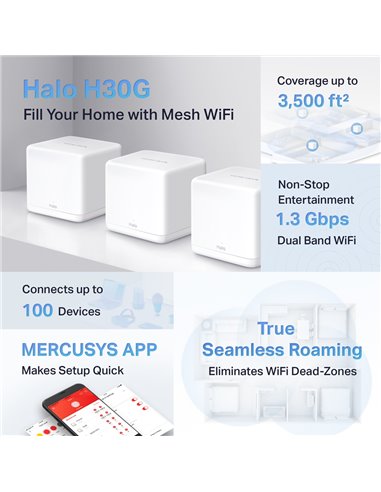Домашняя Mesh Wi-Fi система MERCUSYS Halo H30G (3-pack), Белый