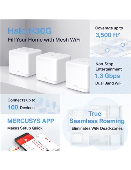 Домашняя Mesh Wi-Fi система MERCUSYS Halo H30G (3-pack), Белый