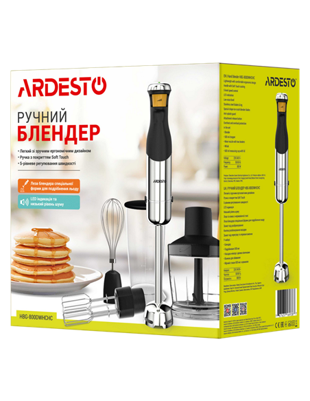 Blender de mână Ardesto HBG-800DWHCHC, Negru | Argintiu