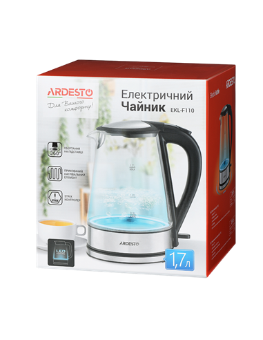 Электрочайник Ardesto EKL-F110, Нержавеющая Сталь | Черный