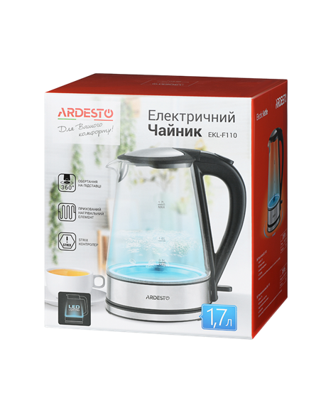 Электрочайник Ardesto EKL-F110, Нержавеющая Сталь | Черный Электрочайник Ardesto EKL-F110, Нержавеющая Сталь | Черный