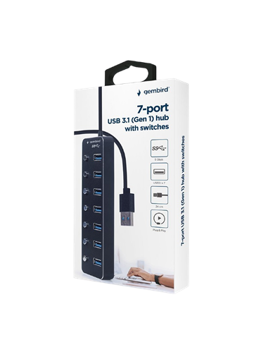 USB-концентратор Gembird UHB-U3P7P-01, Чёрный