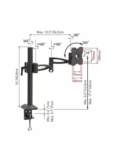 Suport birou pentru monitoare BARKAN E621, Negru