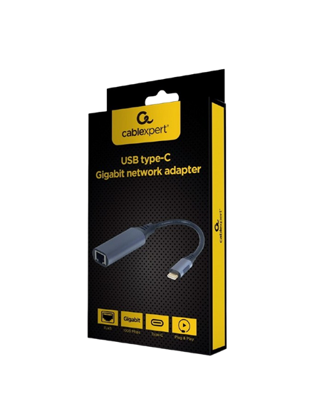 Адаптер USB Cablexpert A-USB3C-LAN-01, USB Type-C (M) - , 0,15м, Серый