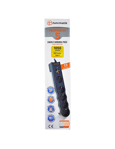 Prelungitor electric Tuncmatik TSK6136, 5 Prize, 1,5m, Negru