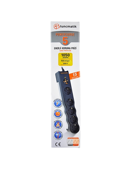 Prelungitor electric Tuncmatik TSK6136, 5 Prize, 1,5m, Negru