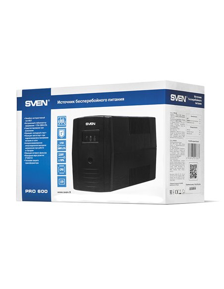 Источник бесперебойного питания SVEN Pro 600, Линейно-интерактивный, 600VA, Башня