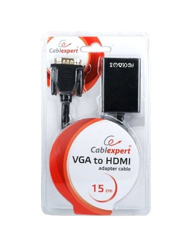 Видео/Audio конвертер Cablexpert A-VGA-HDMI-01, VGA D-Sub + 3.5 mm Jack - HDMI (F), 0,15м, Чёрный