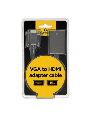 Convertor Video/Audio Cablexpert A-VGA-HDMI-01, VGA D-Sub + 3.5 mm Jack - HDMI (F), 0,15m, Negru