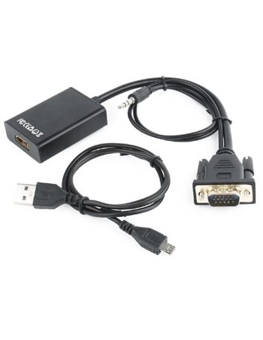 Видео/Audio конвертер Cablexpert A-VGA-HDMI-01, VGA D-Sub + 3.5 mm Jack - HDMI (F), 0,15м, Чёрный