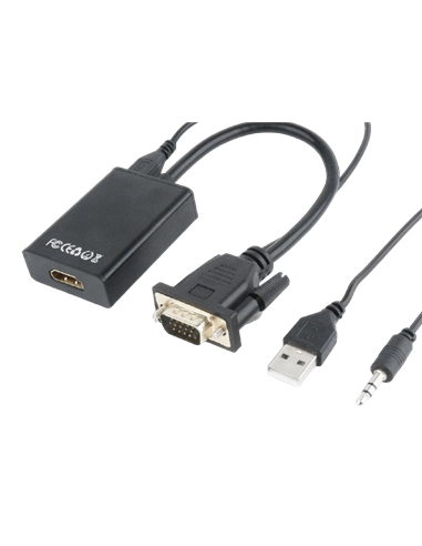 Convertor Video/Audio Cablexpert A-VGA-HDMI-01, VGA D-Sub + 3.5 mm Jack - HDMI (F), 0,15m, Negru