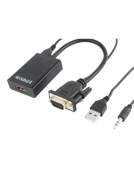 Видео/Audio конвертер Cablexpert A-VGA-HDMI-01, VGA D-Sub + 3.5 mm Jack - HDMI (F), 0,15м, Чёрный