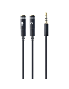 Audio Adaptor Cablexpert CCA-417M, 3.5mm 4-pin (M) - 2x 3.5mm 3-pin (F), 0,2m, Negru
