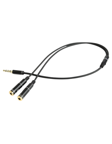 Аудио адаптер Cablexpert CCA-417M, 3.5mm 4-pin (M) - 2x 3.5mm 3-pin (F), 0,2м, Чёрный