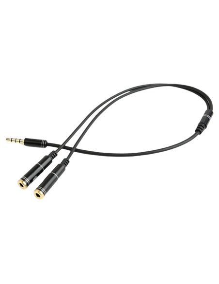 Audio Adaptor Cablexpert CCA-417M, 3.5mm 4-pin (M) - 2x 3.5mm 3-pin (F), 0,2m, Negru