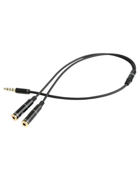 Аудио адаптер Cablexpert CCA-417M, 3.5mm 4-pin (M) - 2x 3.5mm 3-pin (F), 0,2м, Чёрный