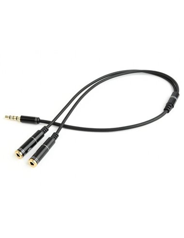 Аудио адаптер Cablexpert CCA-417M, 3.5mm 4-pin (M) - 2x 3.5mm 3-pin (F), 0,2м, Чёрный