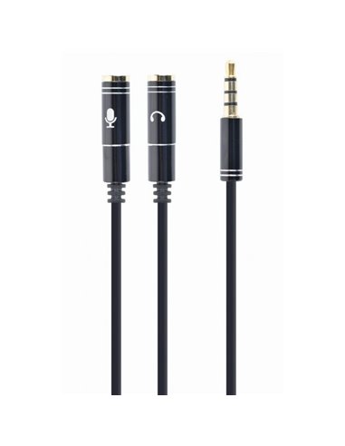 Audio Adaptor Cablexpert CCA-417M, 3.5mm 4-pin (M) - 2x 3.5mm 3-pin (F), 0,2m, Negru
