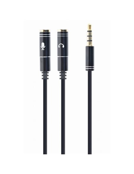 Audio Adaptor Cablexpert CCA-417M, 3.5mm 4-pin (M) - 2x 3.5mm 3-pin (F), 0,2m, Negru