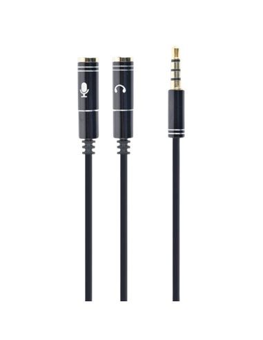 Аудио адаптер Cablexpert CCA-417M, 3.5mm 4-pin (M) - 2x 3.5mm 3-pin (F), 0,2м, Чёрный