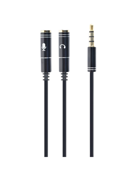 Audio Adaptor Cablexpert CCA-417M, 3.5mm 4-pin (M) - 2x 3.5mm 3-pin (F), 0,2m, Negru