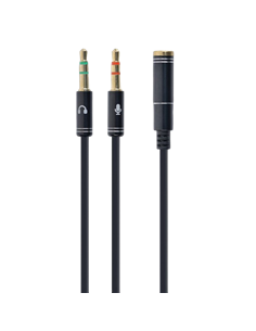 Аудио адаптер Cablexpert CCA-418M, 3.5mm 4-pin (F) - 2x3.5mm 3-pin (M), 0,2м, Чёрный