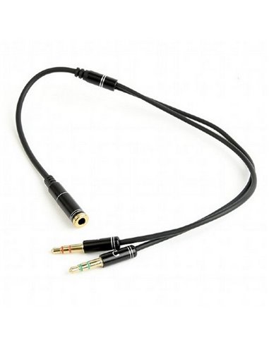 Аудио адаптер Cablexpert CCA-418M, 3.5mm 4-pin (F) - 2x3.5mm 3-pin (M), 0,2м, Чёрный