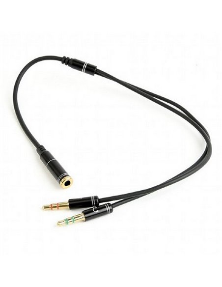 Аудио адаптер Cablexpert CCA-418M, 3.5mm 4-pin (F) - 2x3.5mm 3-pin (M), 0,2м, Чёрный