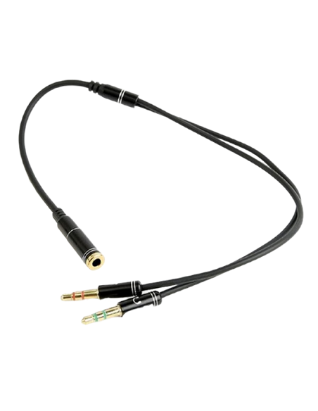 Аудио адаптер Cablexpert CCA-418M, 3.5mm 4-pin (F) - 2x3.5mm 3-pin (M), 0,2м, Чёрный