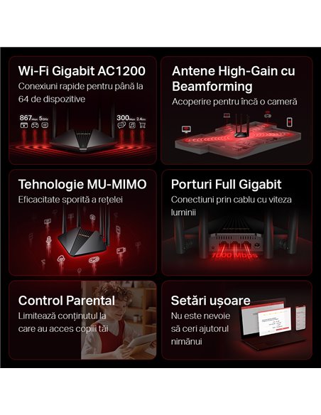 Router fără fir MERCUSYS MR30G, Negru