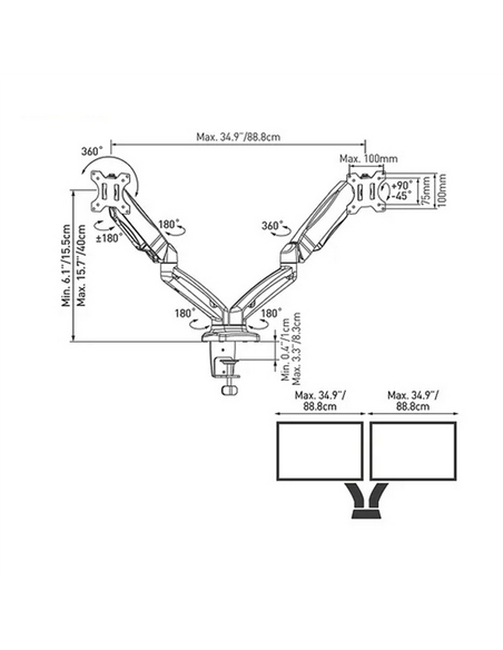 Suport birou pentru monitoare BARKAN M142P, Negru