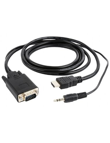 Cablu Video Cablexpert A-HDMI-VGA-03-10, HDMI (M) - VGA D-Sub + 3.5 mm Jack, 3m, Negru