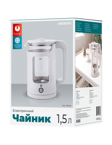Электрочайник Ardesto EKL-T31GW, Белый Электрочайник Ardesto EKL-T31GW, Белый