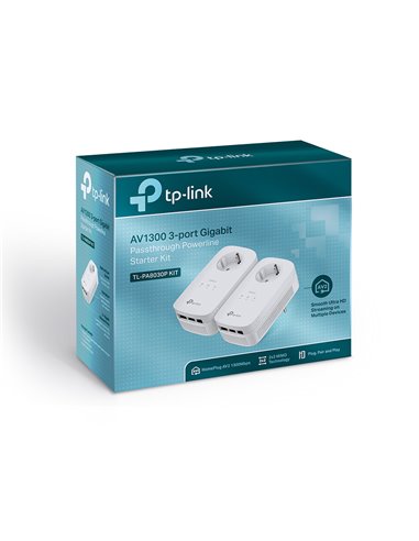 Адаптер Powerline TP-LINK TL-PA8030P KIT, AV1300, 1300 Mбит/c, Белый