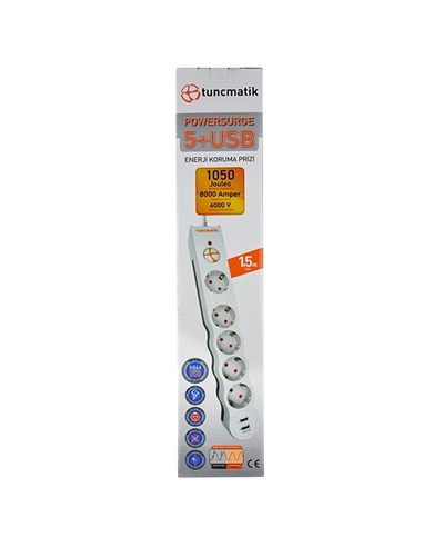 Prelungitor electric Tuncmatik TSK5015, 5 Prize, 1,5m, Alb
