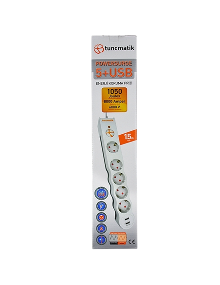 Prelungitor electric Tuncmatik TSK5015, 5 Prize, 1,5m, Alb