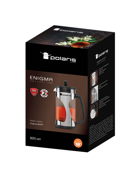 Cafetiera French Press Polaris Enigma-600FP, 0,6L, Negru | Inox