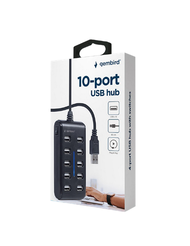 USB-концентратор Gembird UHB-U2P10P-01, Чёрный
